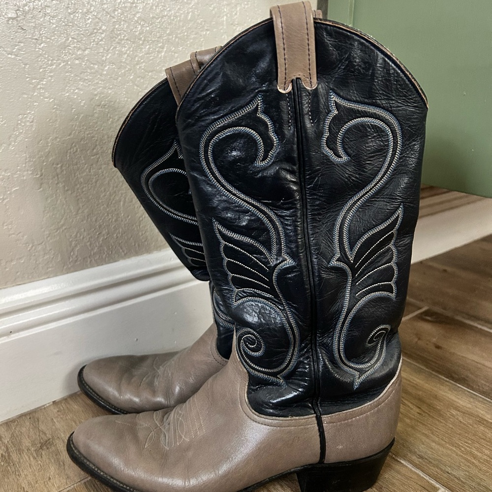 Larry Mahan Black and Grey Cowboy Boots